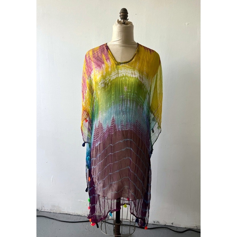 Raj Multicolor Tie-Dye Swim Cover-Up in Yellow, Green, Blue & Purple